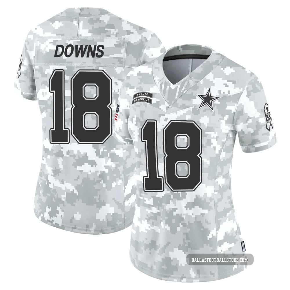 Caleb Downs Dallas Cowboys ＃18 Limited Women's Arctic Camo 2024 Salute to Service Jersey