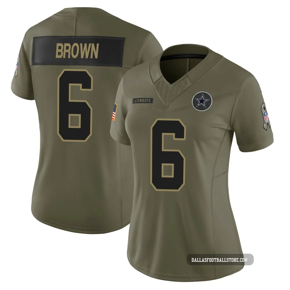 Camden Brown Dallas Cowboys ＃6 Limited Women's Olive 2025 Salute to Service Jersey