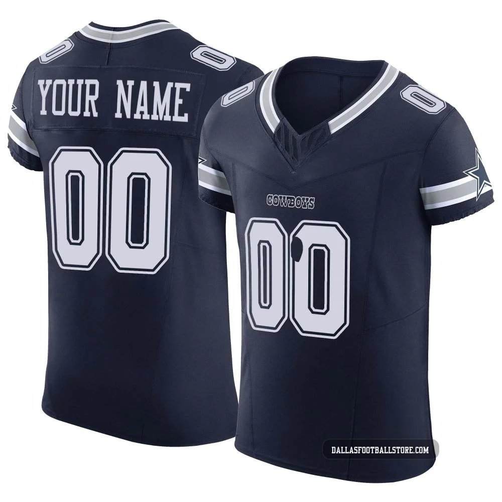 Custom Dallas Cowboys ＃00 Elite Men's Navy Vapor F.U.S.E. Jersey