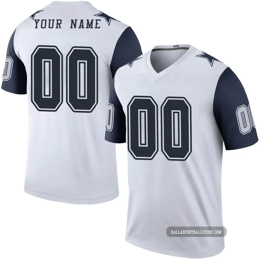 Custom Dallas Cowboys ＃00 Legend Men's White Color Rush Jersey