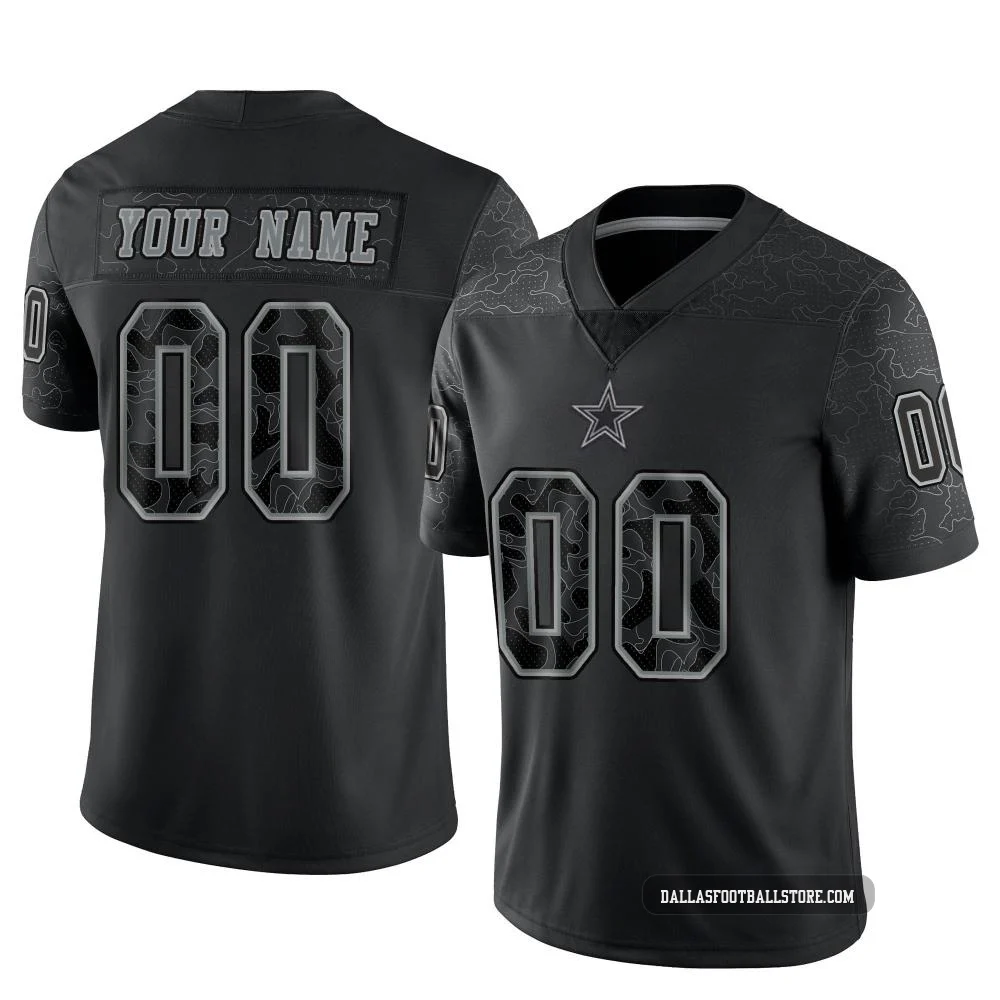 Custom Dallas Cowboys ＃00 Limited Men's Black Reflective Jersey