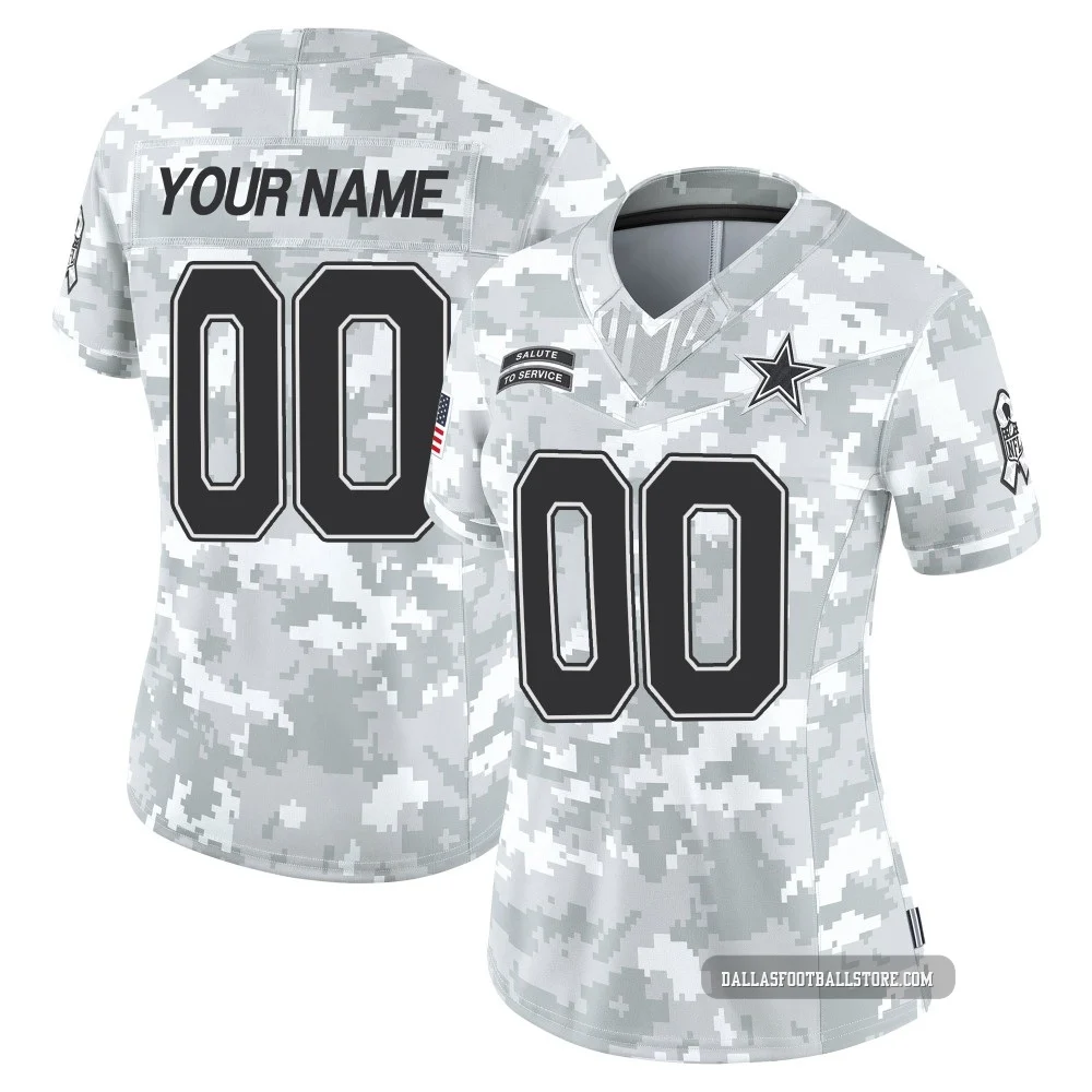 Custom Dallas Cowboys ＃00 Limited Women's Arctic Camo 2024 Salute to Service Jersey
