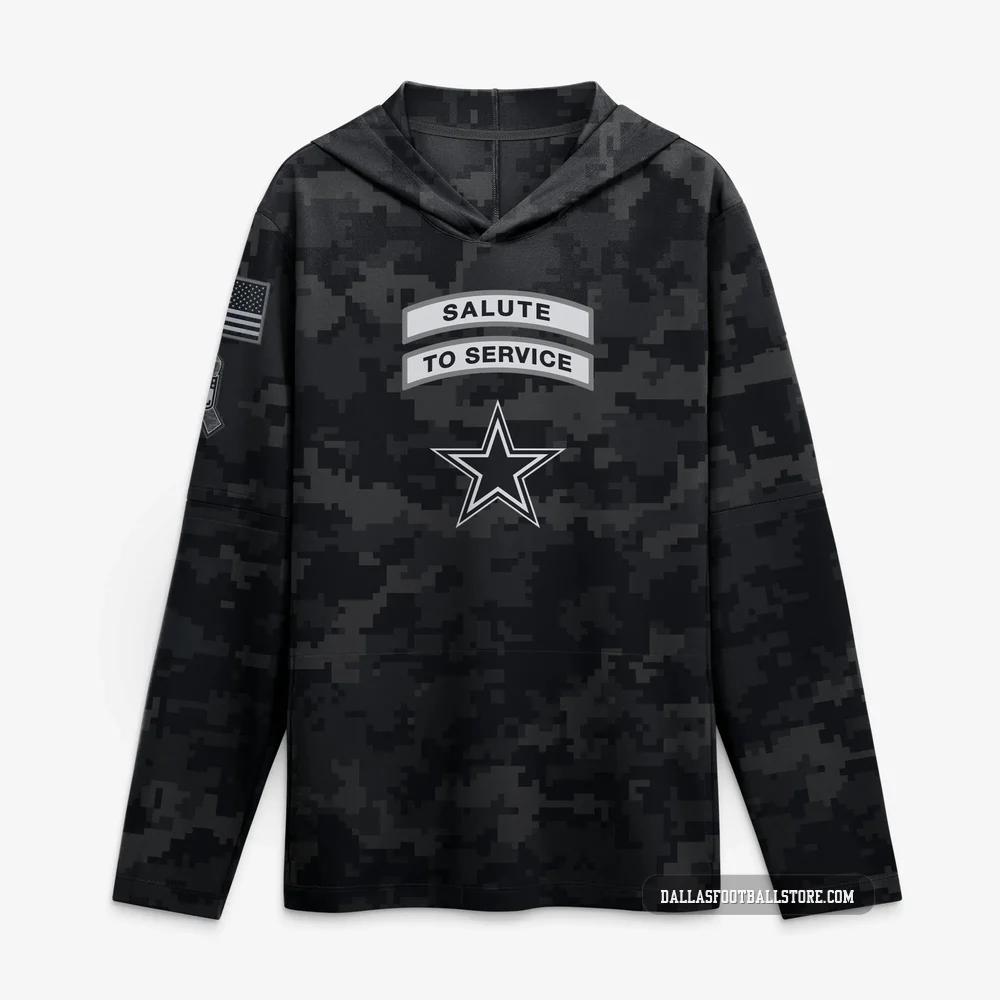 Dallas Cowboys Men's Black 2026 Salute to Service Sideline Lightweight Hooded Dri-FIT Long Sleeve Top