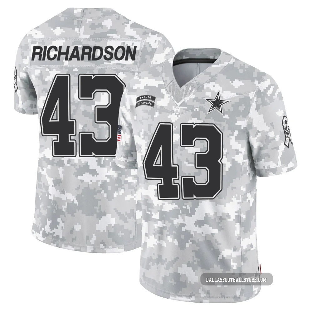 Dominic Richardson Dallas Cowboys ＃43 Limited Men's Arctic Camo 2024 Salute to Service Jersey