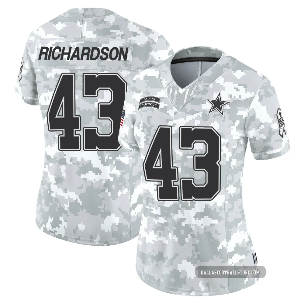 Dominic Richardson Dallas Cowboys ＃43 Limited Women's Arctic Camo 2024 Salute to Service Jersey