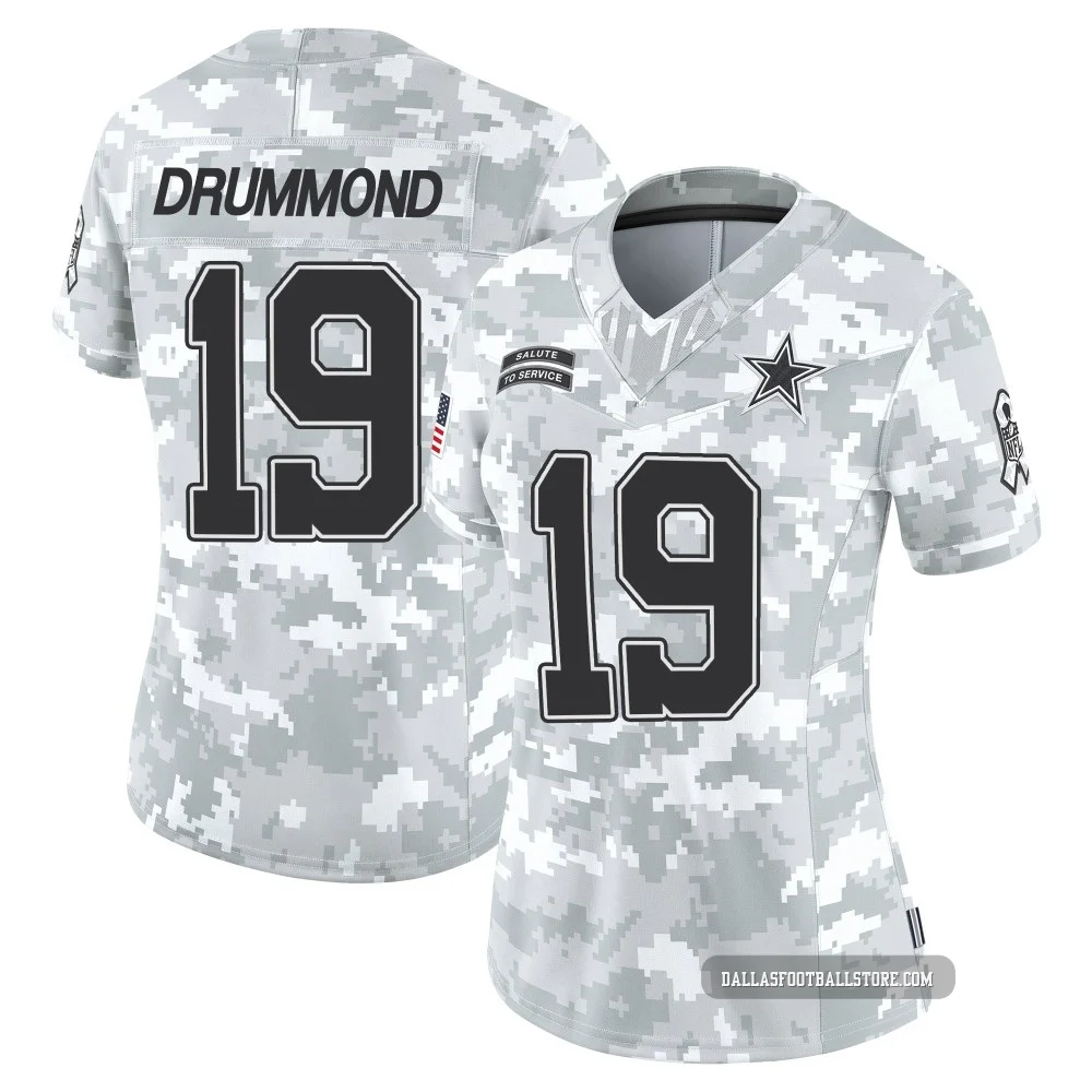 Dontario Drummond Dallas Cowboys ＃19 Limited Women's Arctic Camo 2024 Salute to Service Jersey
