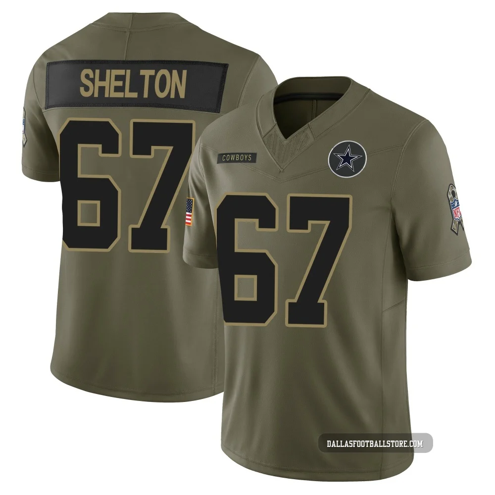 Drew Shelton Dallas Cowboys ＃67 Limited Men's Olive 2025 Salute to Service Jersey