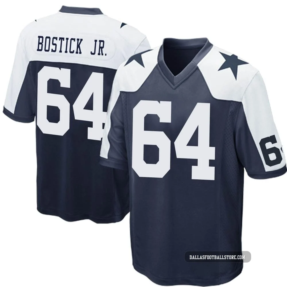 Earl Bostick Jr. Dallas Cowboys ＃64 Game Men's Navy Blue Throwback Jersey