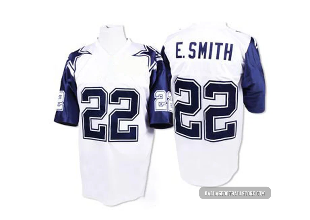 Emmitt Smith Dallas Cowboys ＃22 Authentic Men's White Mitchell And Ness 75TH Patch Throwback Jersey