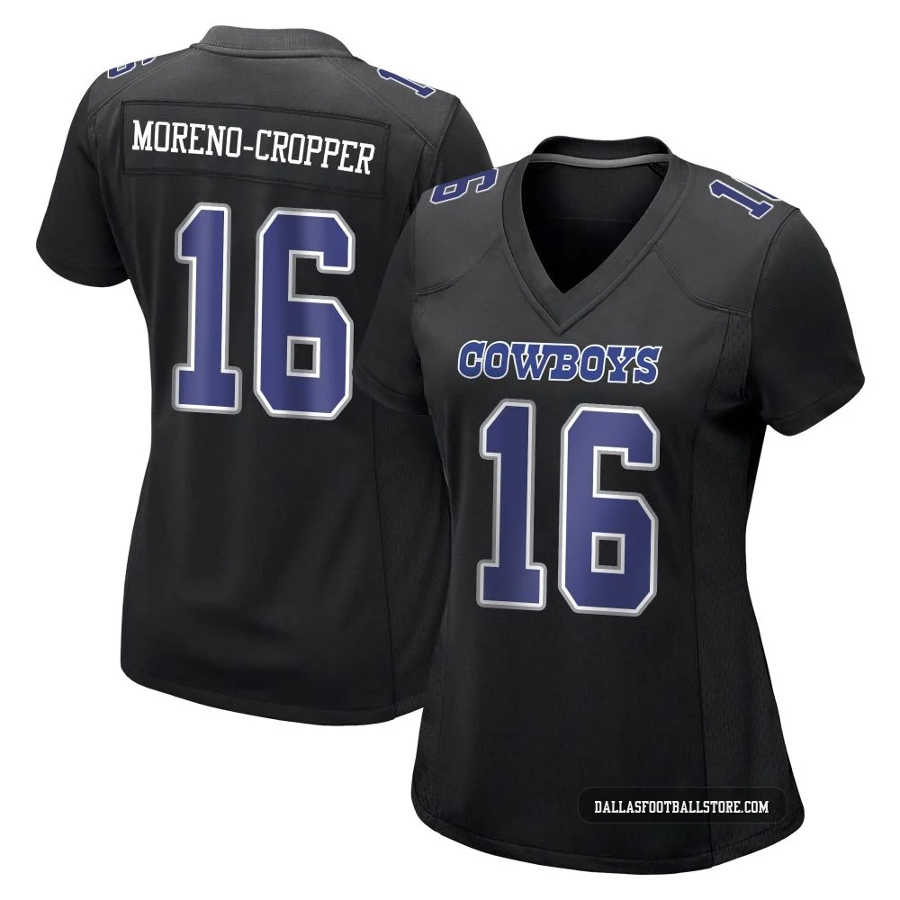 Jalen Moreno-Cropper Dallas Cowboys ＃16 Game Women's Black Carbon Fashion Jersey
