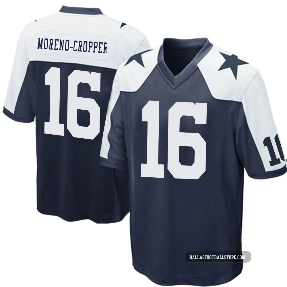 Jalen Moreno-Cropper Dallas Cowboys ＃16 Game Youth Navy Blue Throwback Jersey