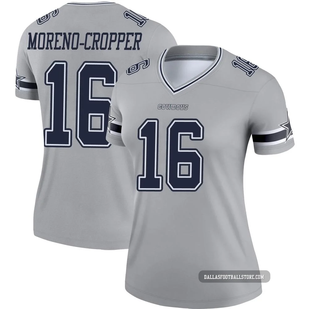 Jalen Moreno-Cropper Dallas Cowboys ＃16 Legend Women's Gray Inverted Jersey