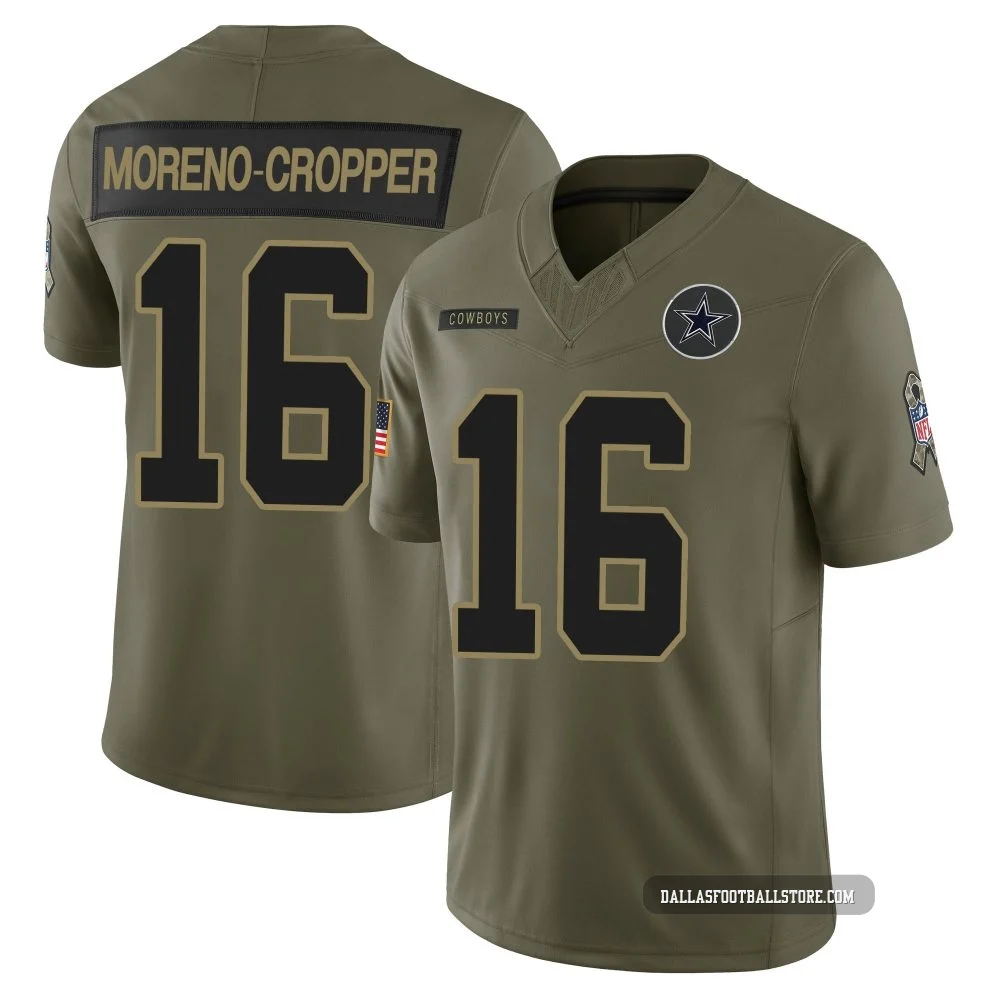 Jalen Moreno-Cropper Dallas Cowboys ＃16 Limited Men's Olive 2025 Salute to Service Jersey