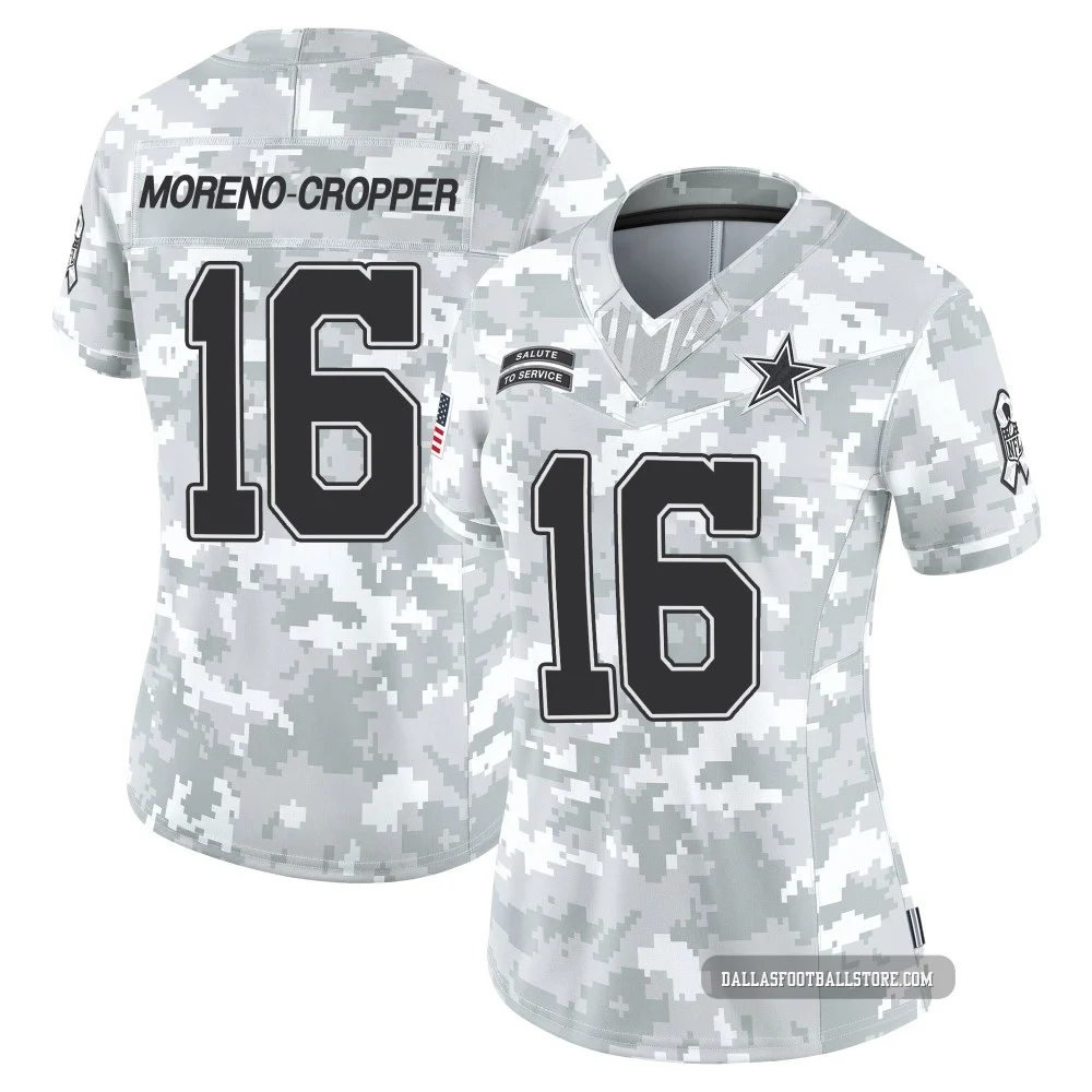 Jalen Moreno-Cropper Dallas Cowboys ＃16 Limited Women's Arctic Camo 2024 Salute to Service Jersey