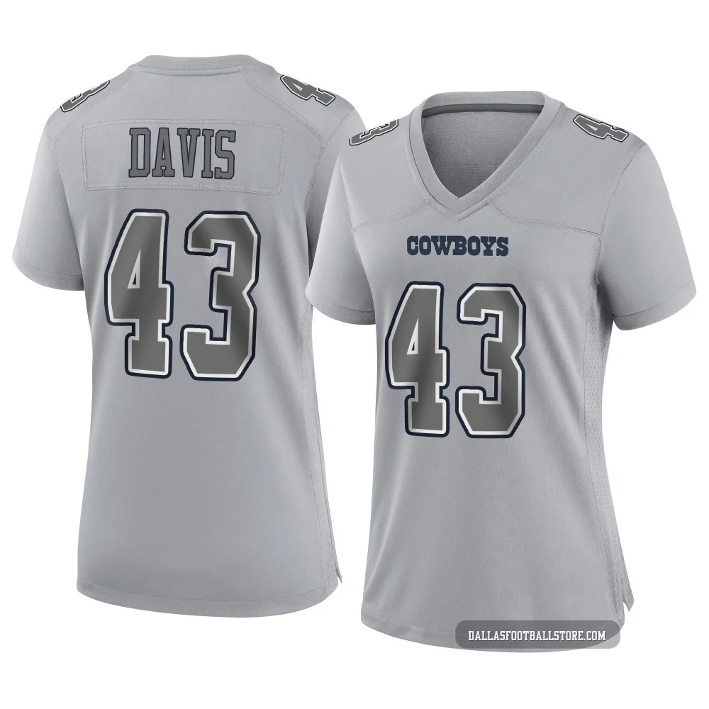 Malik Davis Dallas Cowboys ＃43 Game Women's Gray Atmosphere Fashion Jersey