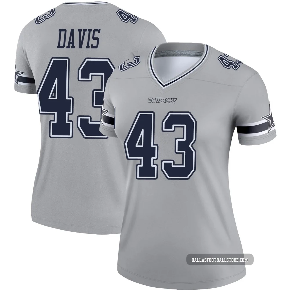 Malik Davis Dallas Cowboys ＃43 Legend Women's Gray Inverted Jersey