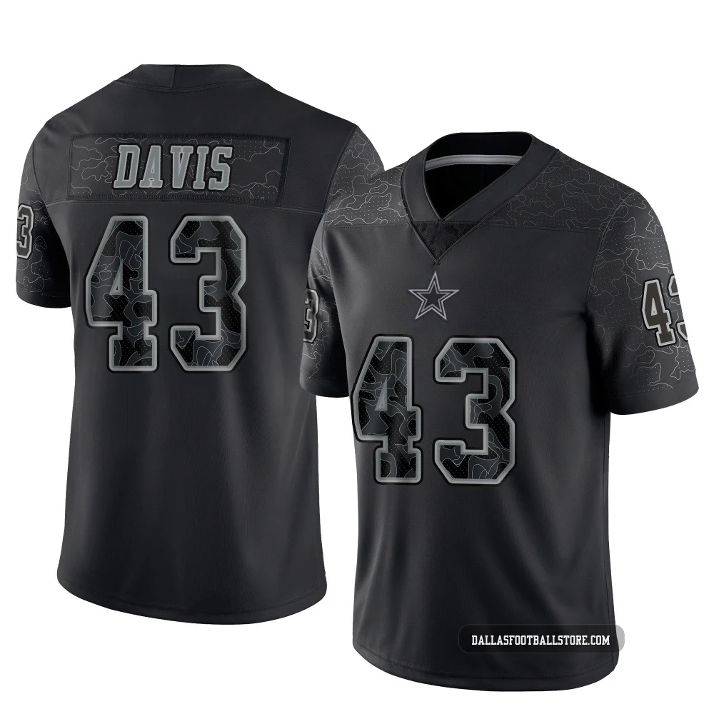 Malik Davis Dallas Cowboys ＃43 Limited Men's Black Reflective Jersey