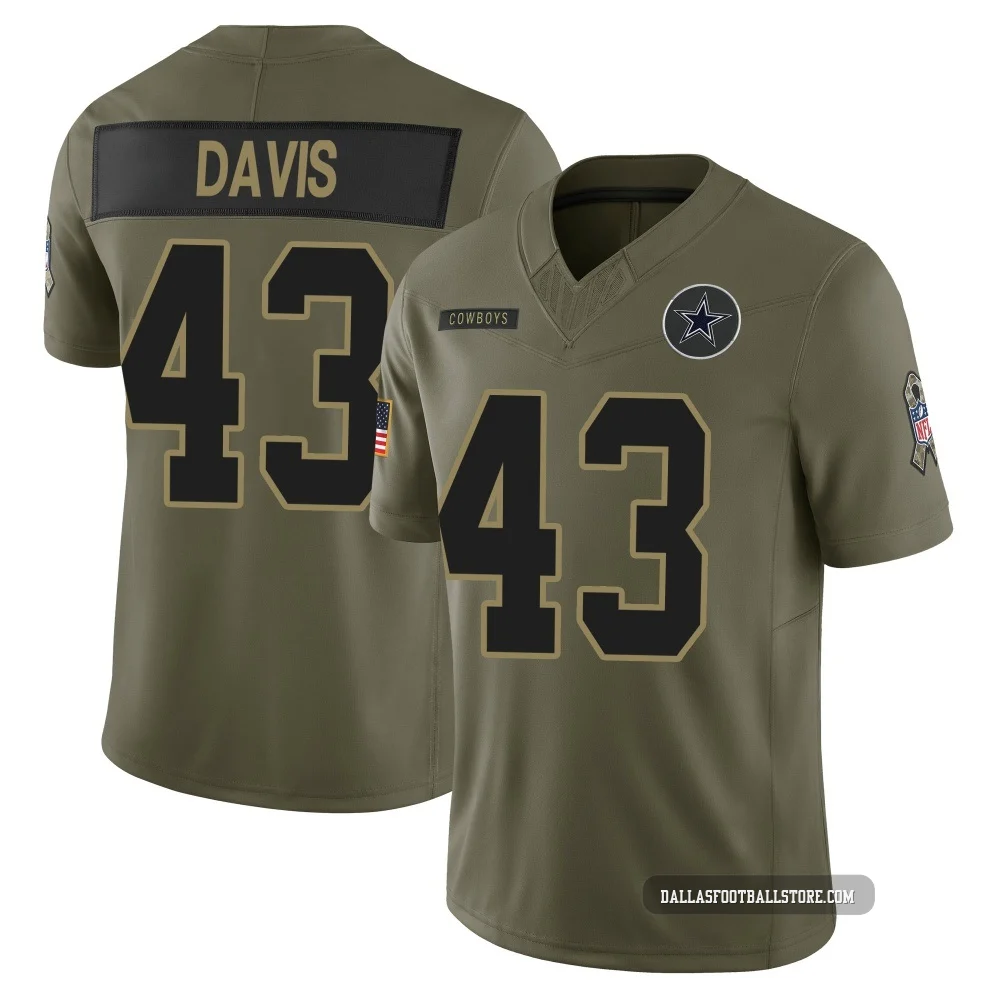 Malik Davis Dallas Cowboys ＃43 Limited Men's Olive 2025 Salute to Service Jersey