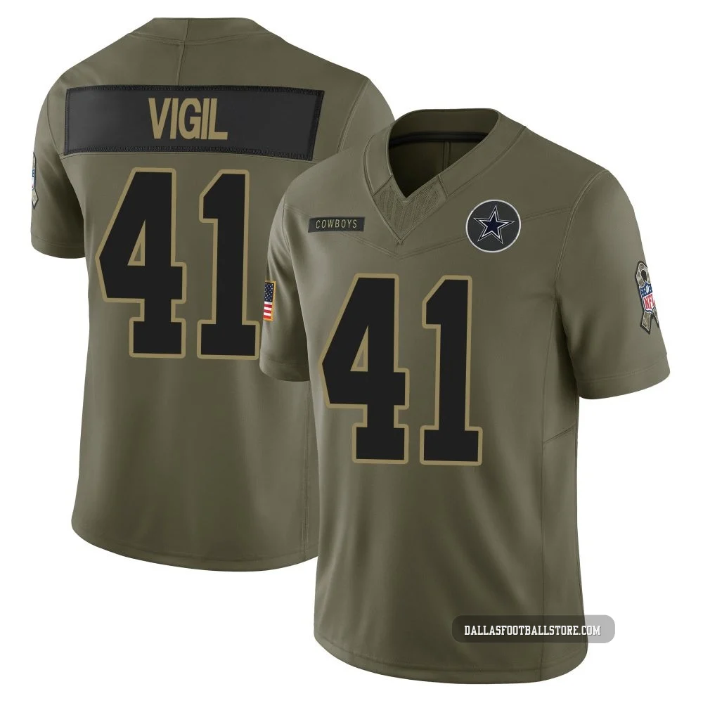 Nick Vigil Dallas Cowboys ＃41 Limited Youth Olive 2025 Salute to Service Jersey