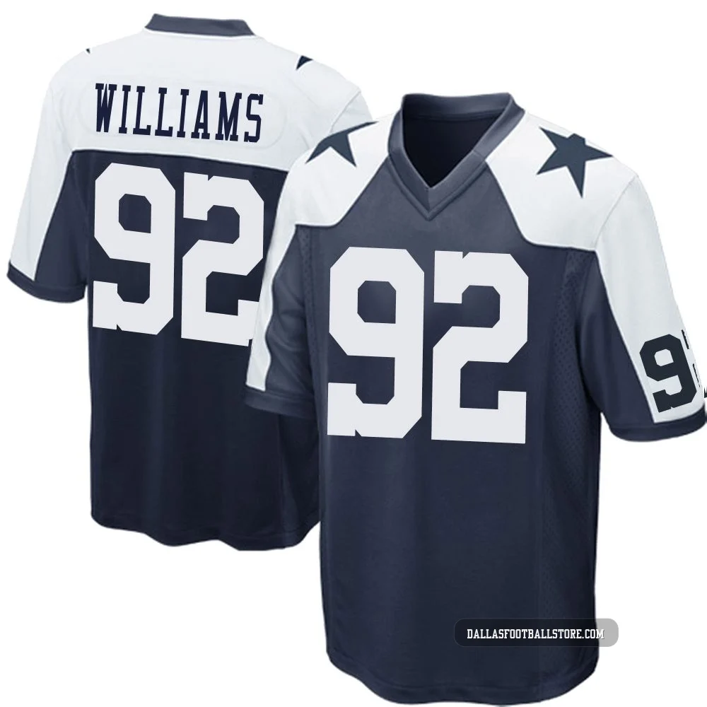 Quinnen Williams Dallas Cowboys ＃92 Game Men's Navy Blue Throwback Jersey