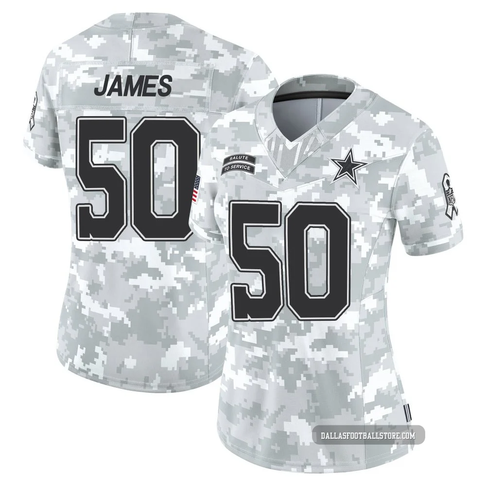 Shemar James Dallas Cowboys ＃50 Limited Women's Arctic Camo 2024 Salute to Service Jersey