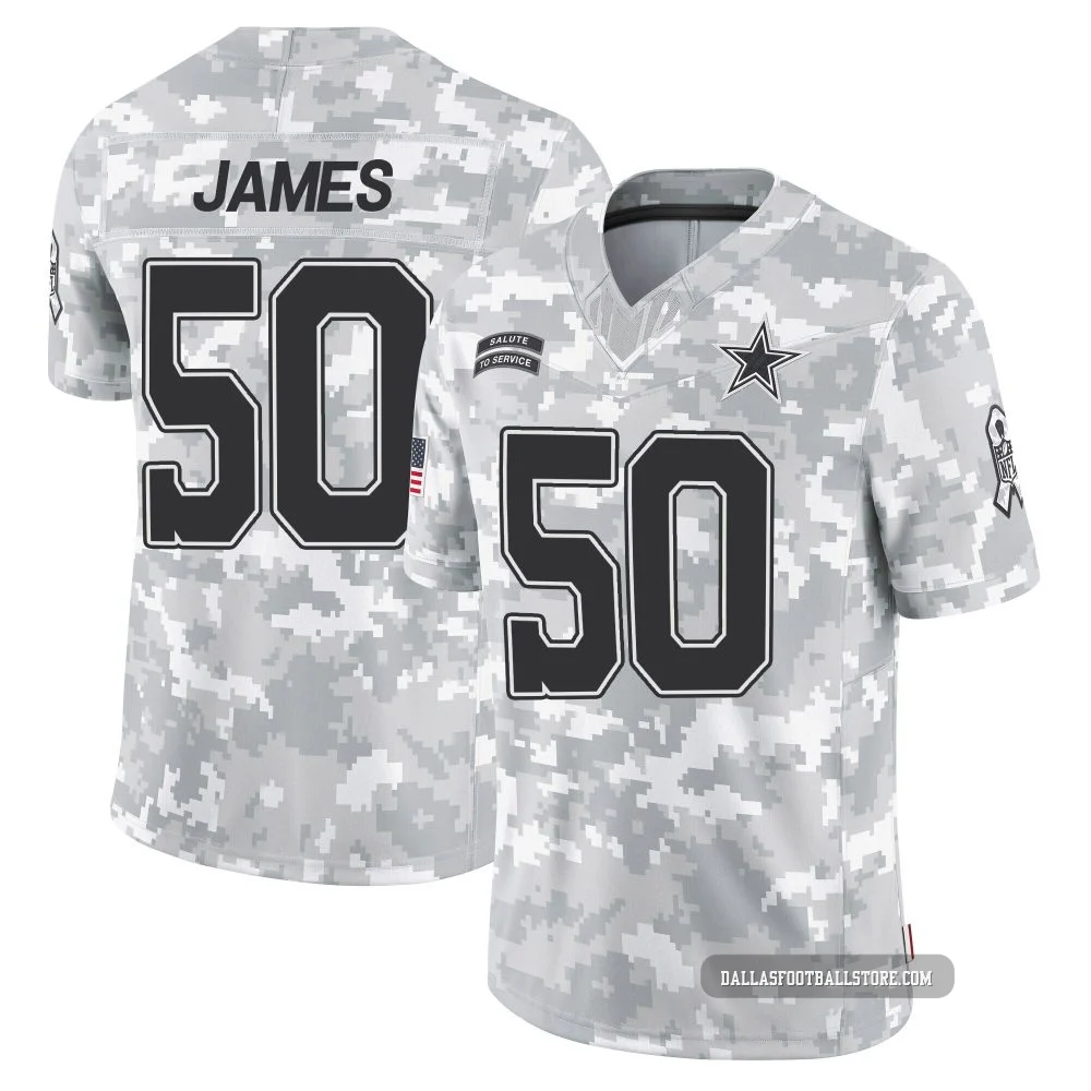 Shemar James Dallas Cowboys ＃50 Limited Youth Arctic Camo 2024 Salute to Service Jersey