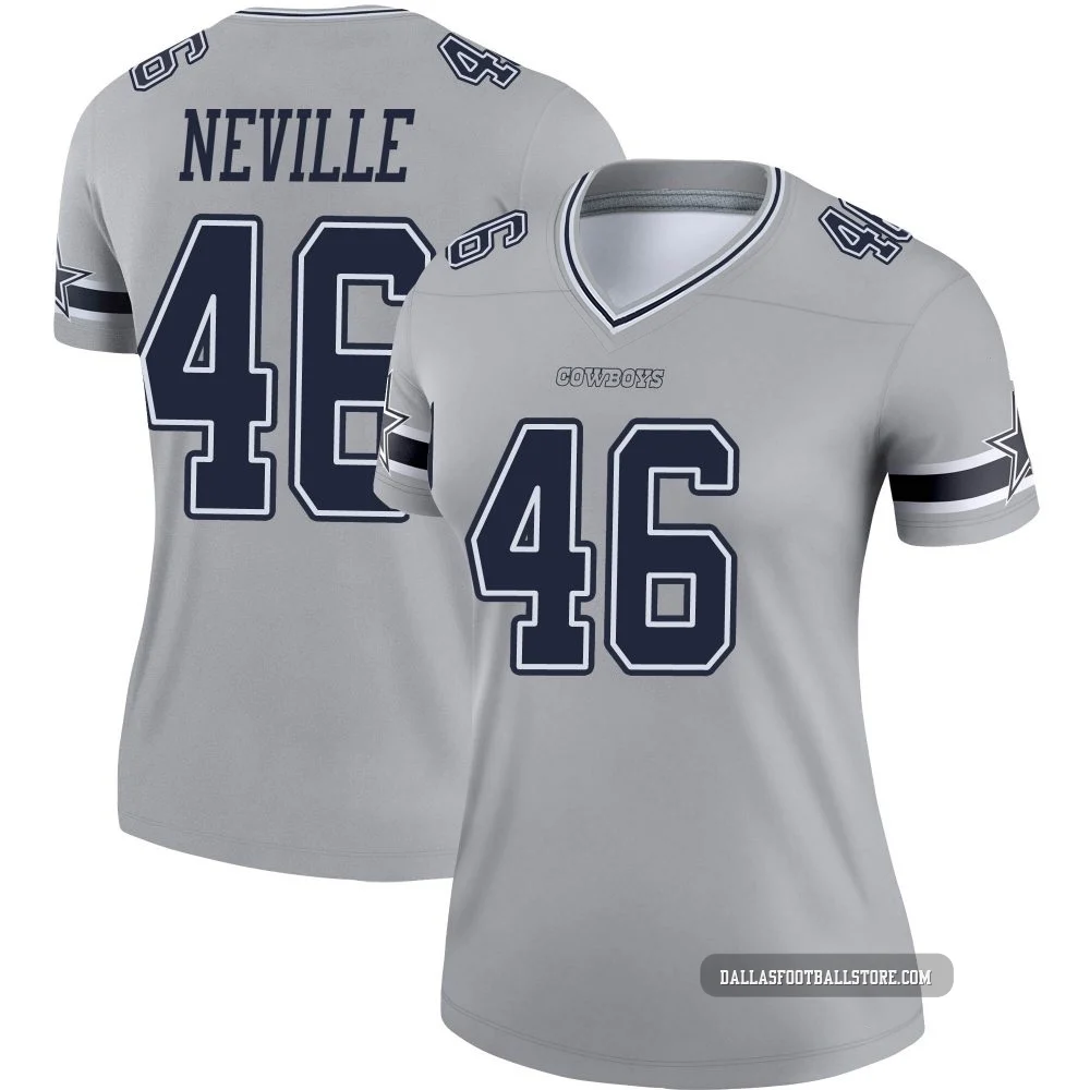 Tyler Neville Dallas Cowboys ＃46 Legend Women's Gray Inverted Jersey